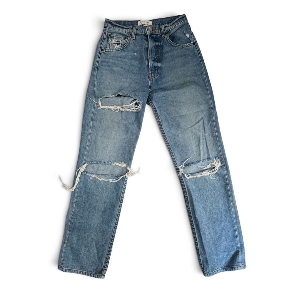 Reformation Jeans High Rise Distressed Straight Leg Jeans Blue Denim Size 25